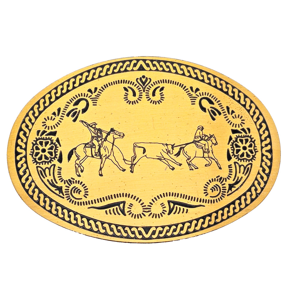 VTG Cowboy Belt Buckle Bronze Tru-West Rodeo Ranch Wear Western 4" wide X 3"